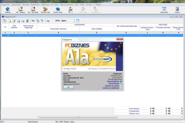 Program Ala z pakietu PCBiznes firmy Streamsoft umożliwia prowadzenie KPiR w formie komputerowej. [źródło: Streamsoft]