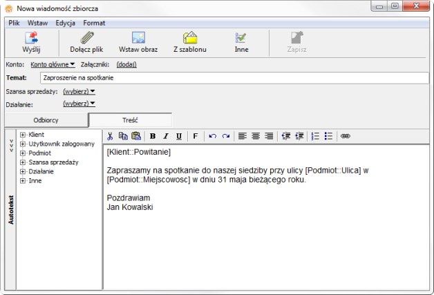 Gestor GT – Wiadomość zbiorcza generowana na podstawie zdefiniowanego szablonu. [źródło: InsERT]