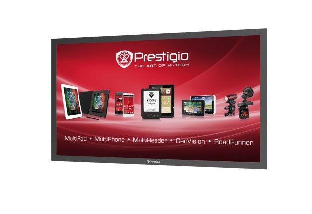 Wyświetlacz wielkoformatowy Prestigio Digital Signage przystosowany do montaży na ścianie. [źródło: Prestigio]