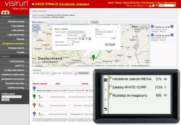 System Visirun: planowanie i wysyłanie informacji o zadaniach do terminala podkładowego w samochodzie kierowcy. [źródło: Visirun]