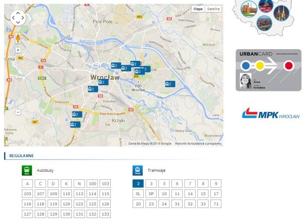 W serwisie pasażer.mpk.wroc.pl sprawdzimy bieżącą lokalizację tramwajów i autobusów wybranych linii w mieście Wrocław. Informacje te pochodzą z modułów GPS zainstalowanych w pojazdach.