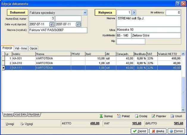 Przykładowe okno programu PCBiznes Ewa. [źródło: Streamsoft]