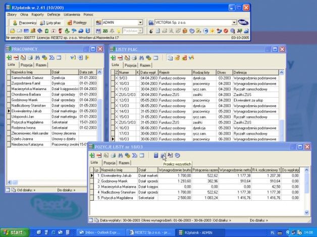 Ewidencja pracowników w programie kadrowo-płacowym R2płatnik. [źródło: RESET2]
