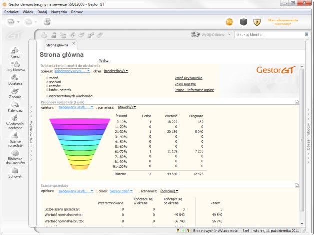 Strona główna programu CRM – Gestor GT. [źródło: InsERT]