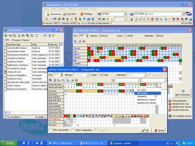 Rozliczanie czasu pracy w programie kadrowo-płacowym R2płatnik. [źródło: RESET2]