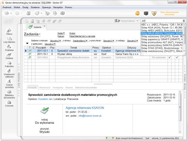 Gestor GT – moduł zadania. [źródło: InsERT]