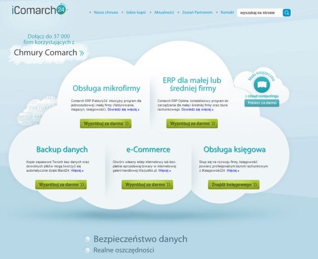Przykładowe usługi chmurowe (tu w chmurze firmy Comarch) dostępne dla małych i średnich firm. [źródło: Comarch]