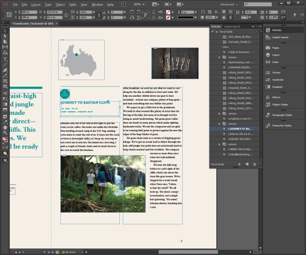 Okno programu Indesign CC.