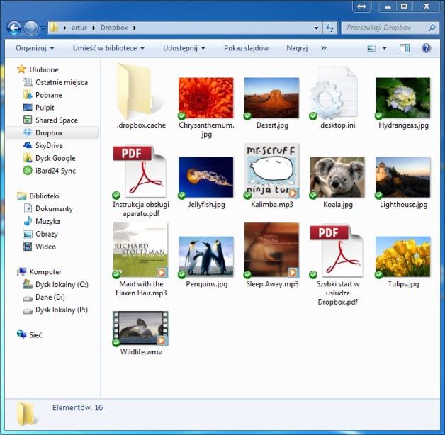 Dropbox tworzy w komputerze specjalny folder. Każdy plik przesunięty do tego folderu zostanie automatycznie zsynchronizowany na dysku Dropbox oraz wszystkich urządzeniach użytkownika.