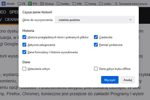 usuń ciasteczka w przeglądarce Firefox