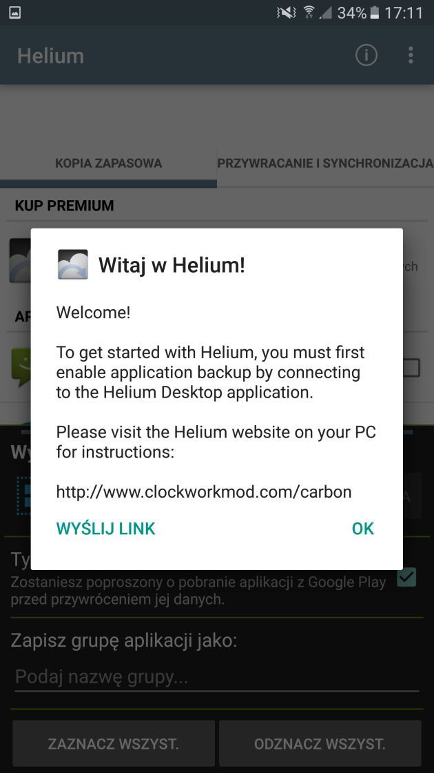 helium aktywacja na smartfonie