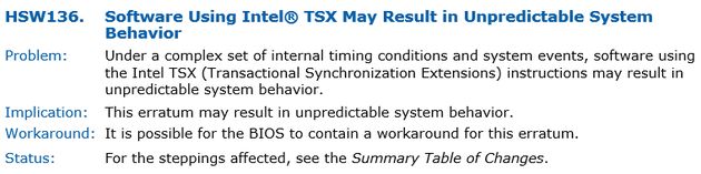 Intel Haswell - poprawka Intela dla instrukcji TSX
