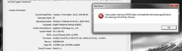 call of duty ghosts blokada uruchomienia gry na pc poniżej 6 gb ram