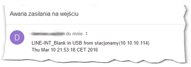 Email z informacją o awarii zasilania