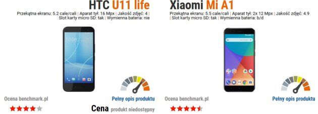 pojedynek HTC U11 life vs Xiaomi Mi A1