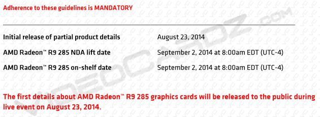 AMD Radeon R9 285 - terminy prezentacji i premiery karty graficznej