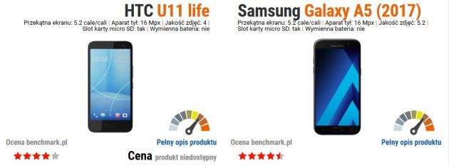 pojedynek HTC U11 life vs Samsung Galaxy A5 (2017)
