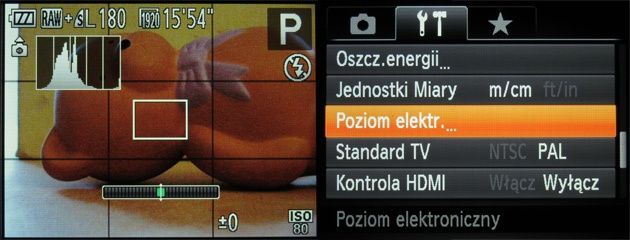 Canon Powershot SX50 HS poziomnica elektroniczna