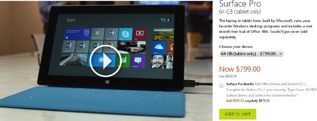 surface pro 64 GB obniżka 100 dolarów sklep microsoft store