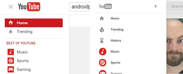 YouTube MD menu