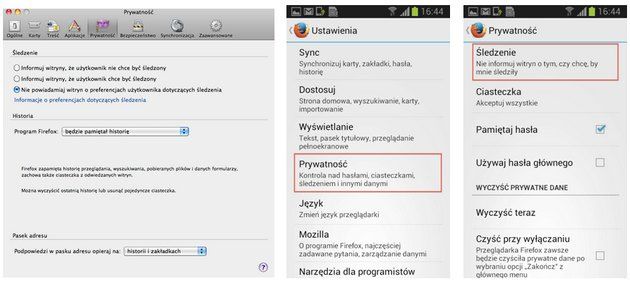 Mozilla prywatność śledzenie