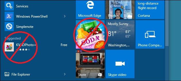 Windows 10 menu ad