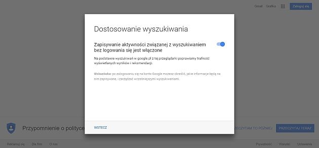 Ustawienia wyszukiwarki Google