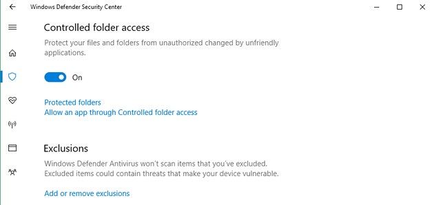 Windows 10 Fall Defender foldery