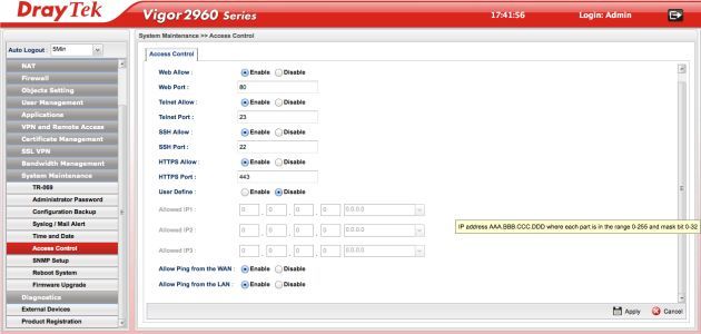 DrayTek Vigor2960 admin