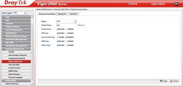 DrayTek Vigor2960 admin