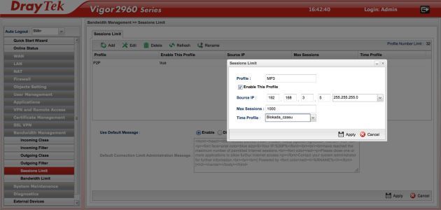 DrayTek Vigor2960 admin
