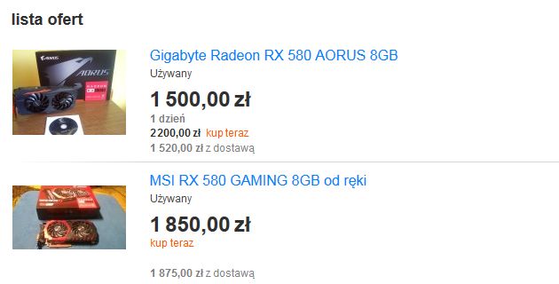 Radeon RX 580 - ceny