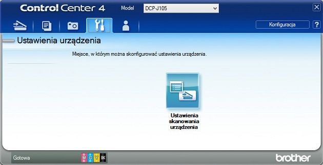 Brother DPC-J105 aplikacja Control Center menu ustawienia