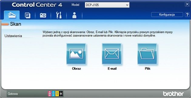 Brother DPC-J105 aplikacja Control Center menu skan