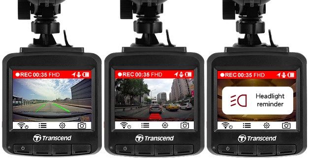 Transcend DrivePro 230 wideorejestrator ostrzeżenia