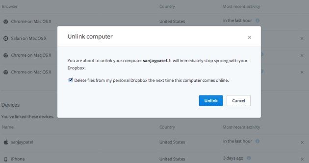 Dropbox usuwanie danych skradzione urządzenie
