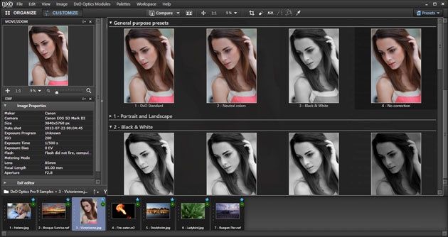 DxO Optics Pro 9 predefiniowane ustawienia