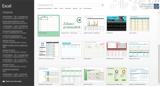 Office 2013 - szablony Excel