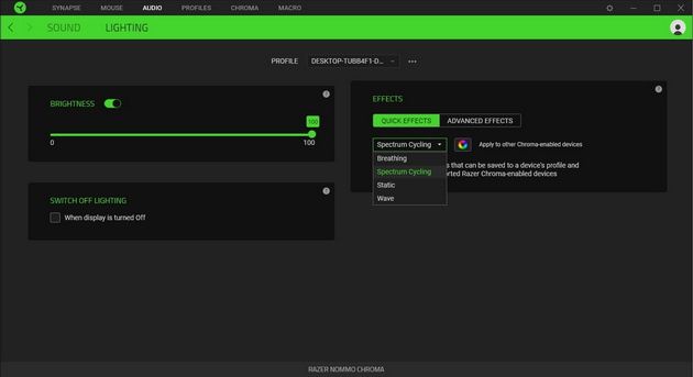 Razer Nommo Chroma - ustawienia podświetlenia