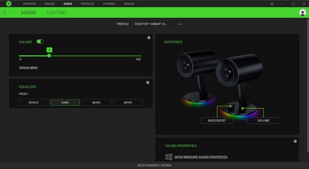 Razer Nommo Chroma - skromne ustawienia głośników w Razer Synapse