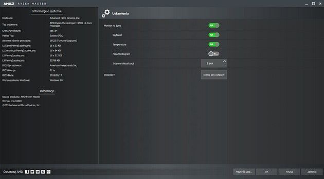 AMD Ryzen Master Utility - ustawienia