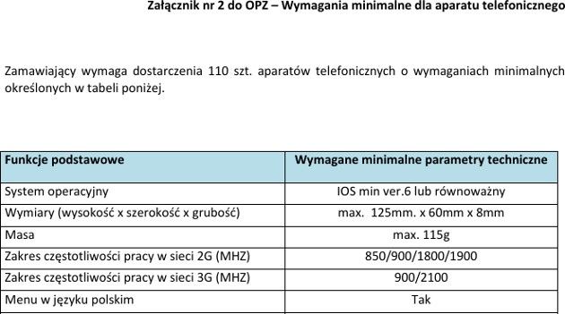 przetarg coi iphone 5 załącznik wymagania