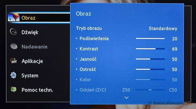 Samsung T27C370EW menu OSD obraz