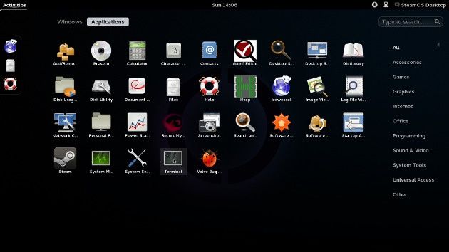 steamos desktop gnome aplikacje menu