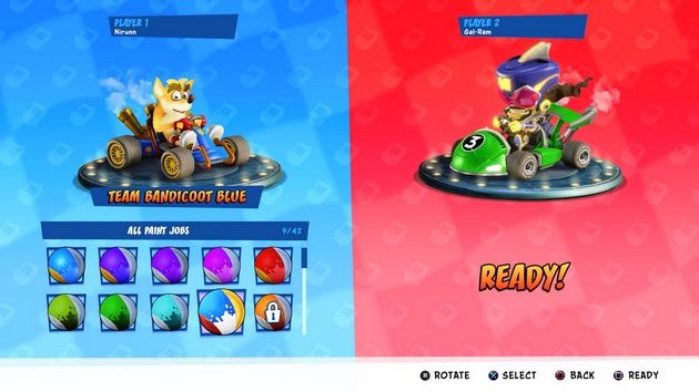 Crash Team Racing Nitro-Fueled - wybór zawodników do gry na jednym ekranie
