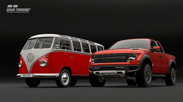 GT Sport auta Volkswagen Samba Bus Type 2 (T1) i Ford F-150 SVT Raptor