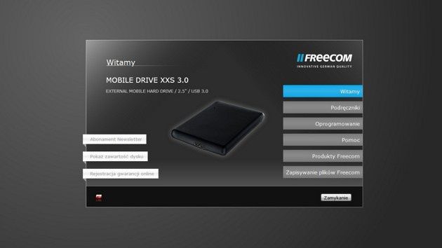 Freecom XXS 3.0 - menu