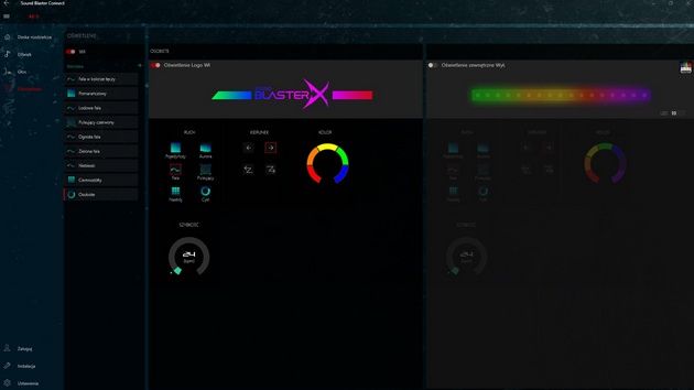 Creative Sound BlasterX AE-5 - Sound Blaster Connect - opcje zmiany podświetlenia