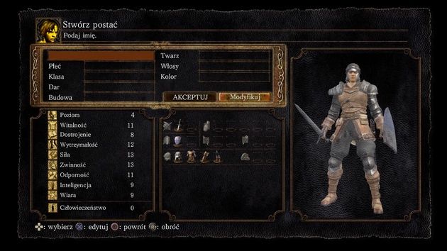 Dark Souls: Remastered - ekran tworzenia postaci