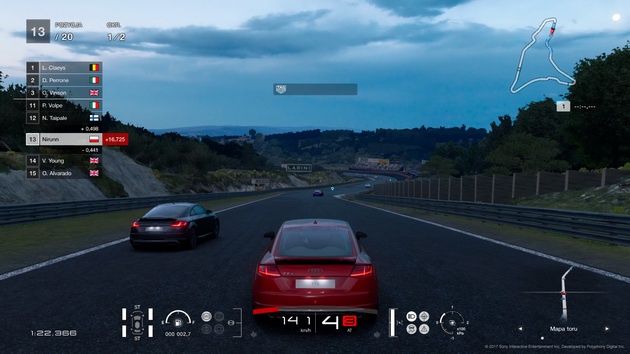 Gran Turismo Sport - wyścig w zmierzchu